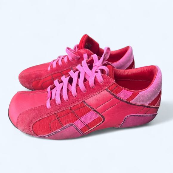 Vintage Y2K Diesel Archive Aquila Pink & Red Leather Lace up Tennis Shoes 8.5 M